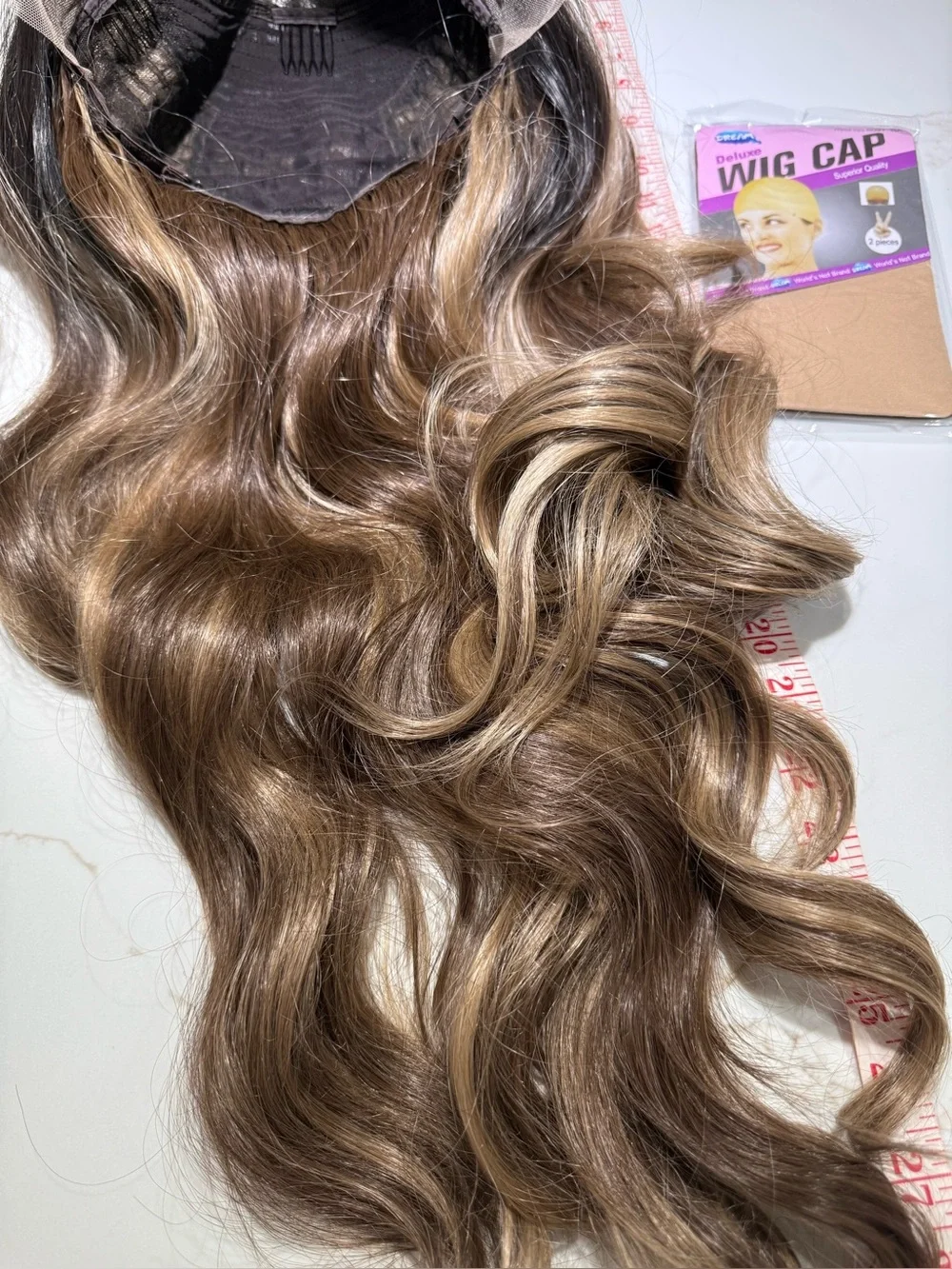 HAIR, 30” Long Layers, Center Part Ombre Variegated Highlighted Brown Shades